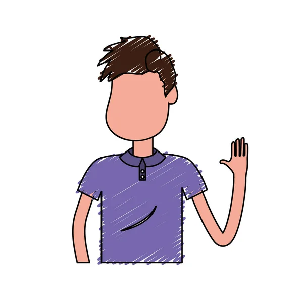 Leuke Man Met Hand Omhoog Mooie Slijtage Vectorillustratie — Stockvector