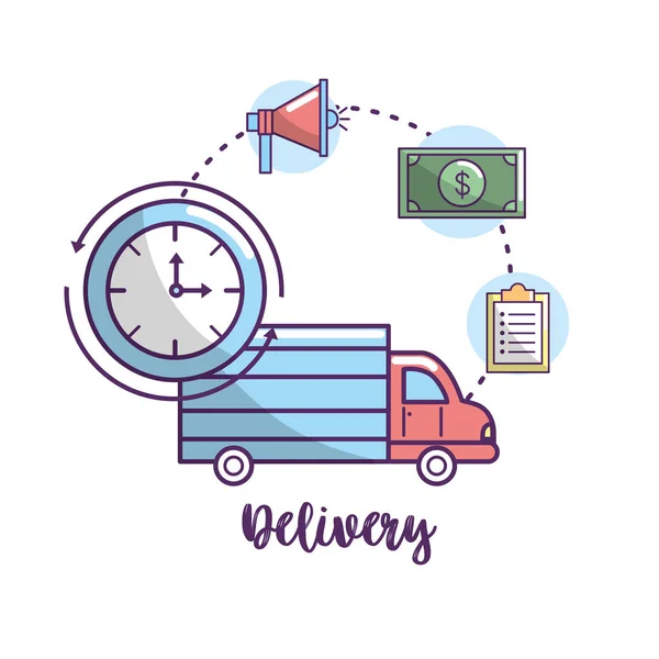 Usługi Transportu Dostawy Ilustracji Wektorowych Zamówienia Pakietu — Wektor stockowy
