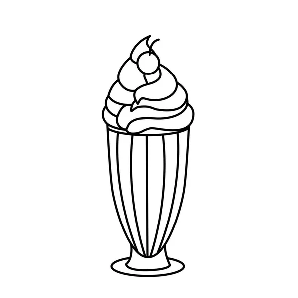 Ligne Savoureuse Crème Glacée Avec Cerise Dans Tasse Verre Illustration — Image vectorielle