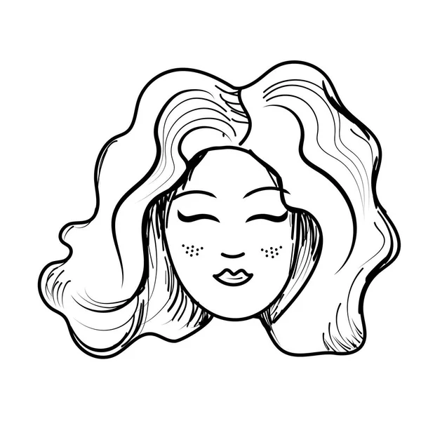 Línea Cara Linda Mujer Con Peinado Vector Ilustración — Archivo Imágenes Vectoriales
