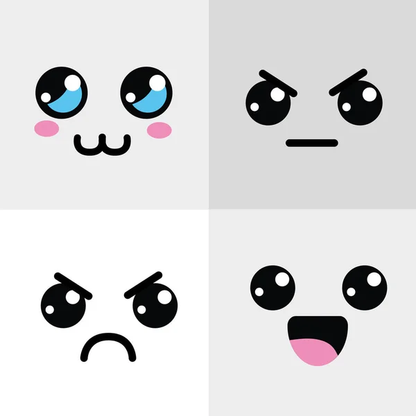 Kawaii Счастливый Сердитый Значок Лица Векторные Иллюстрации Дизайн — стоковый вектор