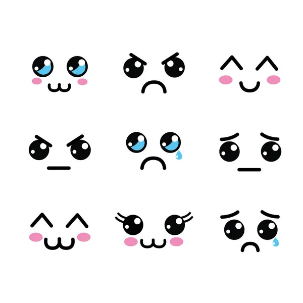 Kawaii Visages Yeux Icône Vecteur Illustration Conception Image — Image vectorielle