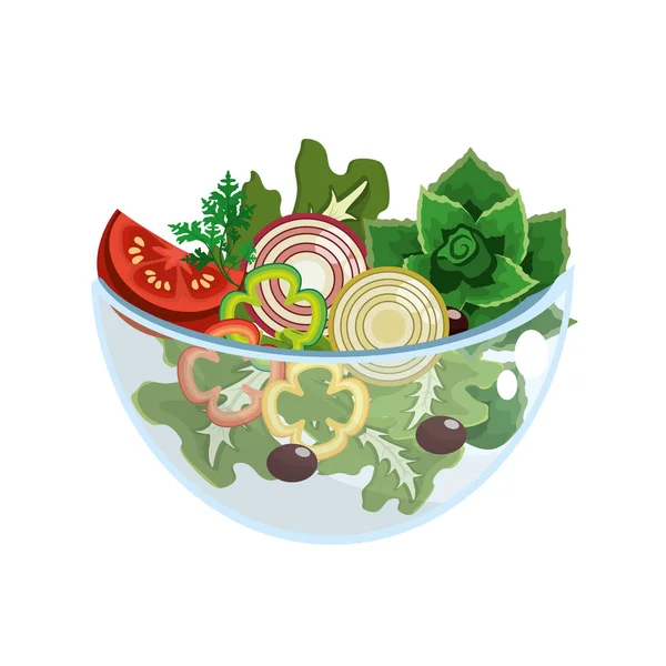 Salad Organ Segar Lezat Dalam Mangkuk Ilustrasi Vektor - Stok Vektor