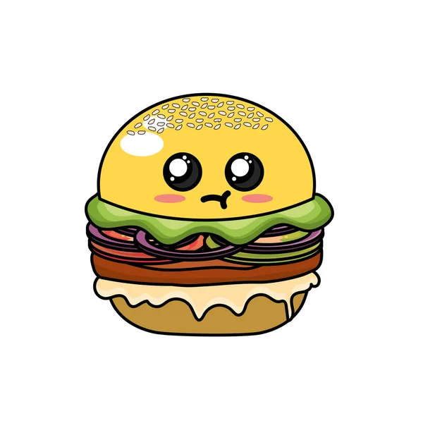 Kawaii Bonito Hambúrguer Fast Food Vetor Ilustração — Vetor de Stock