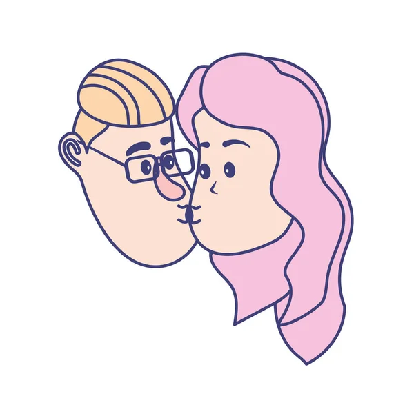 Avatar Casal Rosto Beijando Com Penteado Design Vetor Ilustração — Vetor de Stock