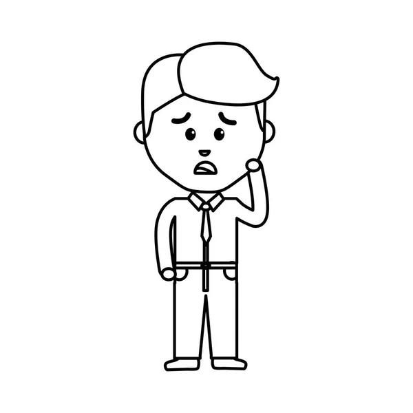 Business Man Line Cartoon Face Expressão Triste Ilustração Vetorial —  Vetores de Stock