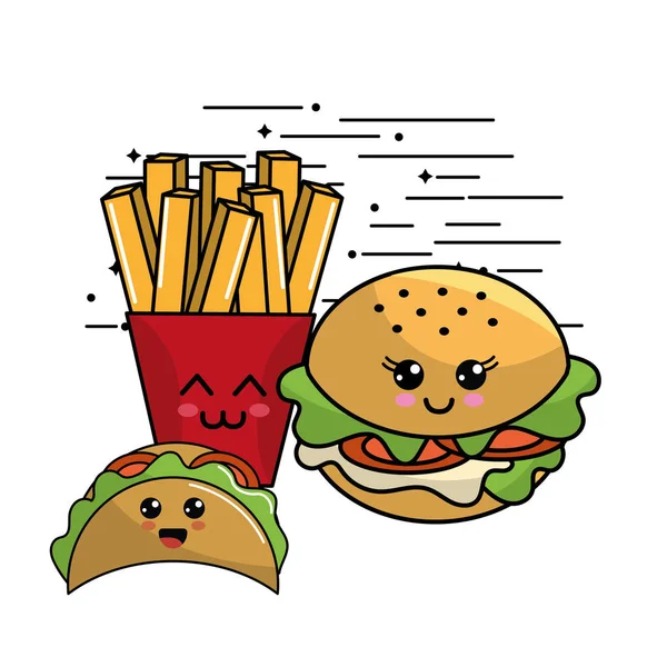 Kawaii Fast Food Icône Expression Adorable Illustration Vectorielle — Image vectorielle