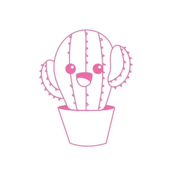 Silueta Kawaii Lindo Tierno Cactus Planta Vector Ilustración — Vector de stock