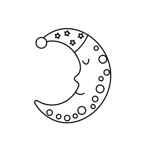 Línea Bauty Luna Cielo Con Sueño Sombrero Diseño Vector Ilustración — Archivo Imágenes Vectoriales