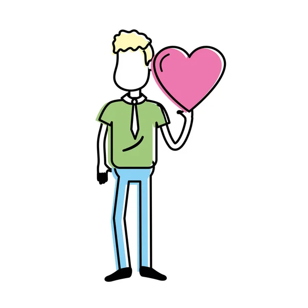 Homme Avec Beau Coeur Dans Main Usure Mignonne Illustration Vectorielle — Image vectorielle