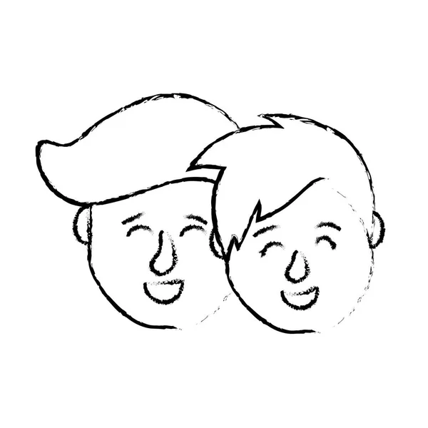 Figure Avatar Couple Tête Avec Dessin Coiffure Illustration Vectorielle — Image vectorielle