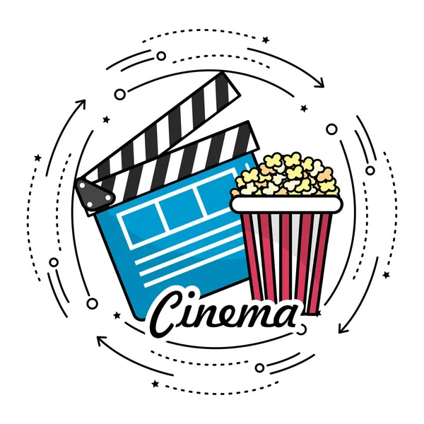 Clapperboard Con Popcorn Alla Cinematografia Film Illustrazione Vettoriale — Vettoriale Stock