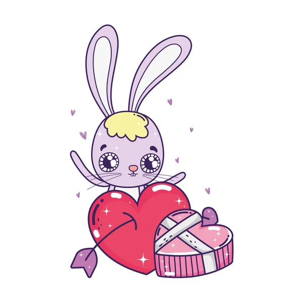 Lindo Conejo Con Corazones Día San Valentín Tarjeta Felicitación Ilustración — Vector de stock