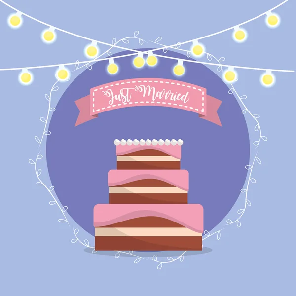 Cake Just Married Message Ribbon Design Vector Illustration — Stock Vector