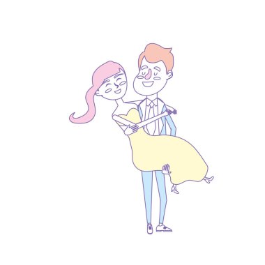 happy couple and man carrying his woman vector illustration