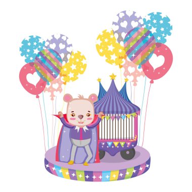 katman ve balonlar helyum vektör illüstrasyon tasarımı ile sevimli sirk ayı