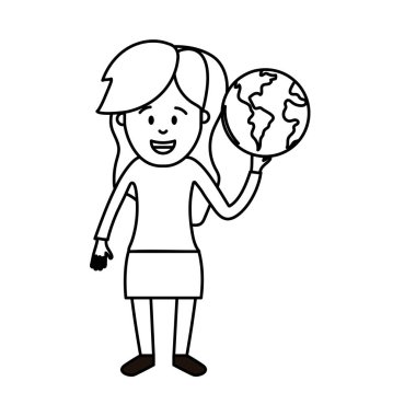 küresel dünya gezegen el vektör çizim içinde satır kadınla