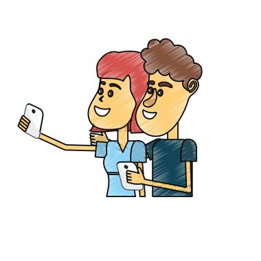 saç modeli ve smartphone el ile çift güzellik illüstrasyon vektör