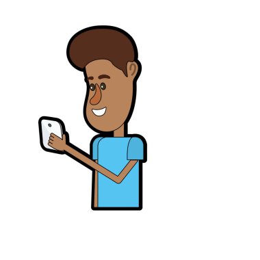 güzel adam saç modeli ve el vektör çizim içinde smartphone