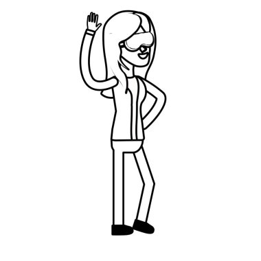 elinizi kaldırın ve gözlük, vektör çizim satırı şirin kadınla