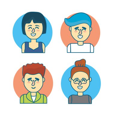 Set insanlar baş saç modeli tasarım vektör çizim ile