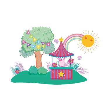 katman ve kiosk vektör çizim tasarım ile şirin sirk tavşan