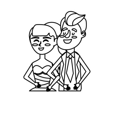satır mutlu çift birlikte ve romantik kutlama vektör çizim