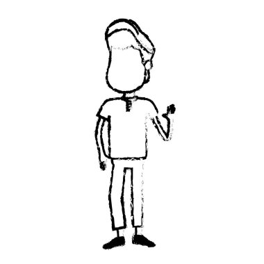 elinizi kaldırın ve rahat kıyafet, vektör çizim şekil güzel çocuk