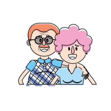 saç modeli ve gözlük vektör çizim ile yaşlı çift