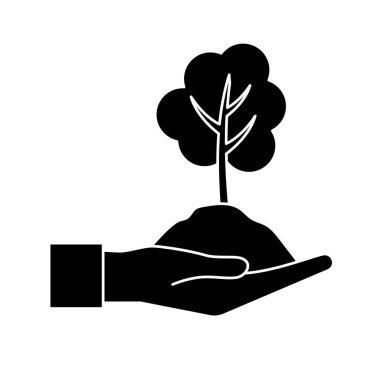 kontur El Doğal ağaç ve zemin simge vektör çizim