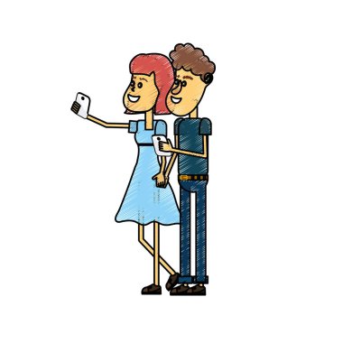 saç modeli ve smartphone el ile çift güzellik illüstrasyon vektör