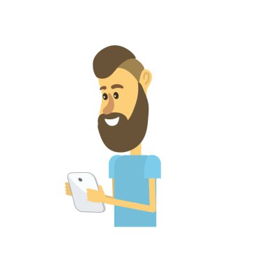 güzel adam saç modeli ve el vektör çizim içinde smartphone