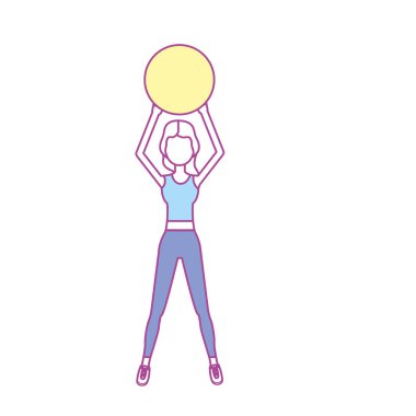 healthy woman doing exercise with ball vector illustration