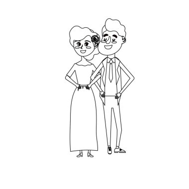 satır mutlu çift birlikte ve romantik kutlama vektör çizim