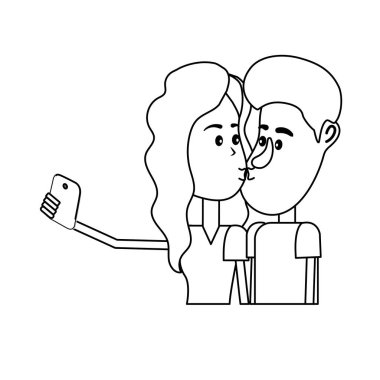 vektör çizim satırı çift öpüşme ve alma selfie ile smartphone