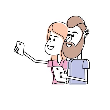 saç modeli ve smartphone el ile çift güzellik illüstrasyon vektör