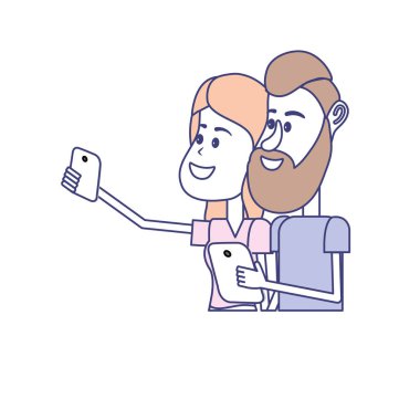 saç modeli ve smartphone el ile çift güzellik illüstrasyon vektör