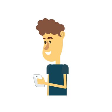 güzel adam saç modeli ve el vektör çizim içinde smartphone