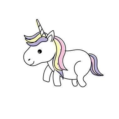 boynuz ve saç modeli tasarım vektör çizim ile güzel tek boynuzlu at