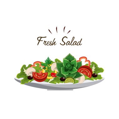 lezzetli taze sebze salatası, vektör çizim tasarım