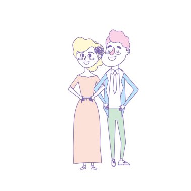 mutlu çift birlikte ve romantik kutlama vektör illüstrasyon