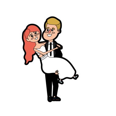 mutlu çift evlendi ve onun karısı vektör çizim taşıyan adam