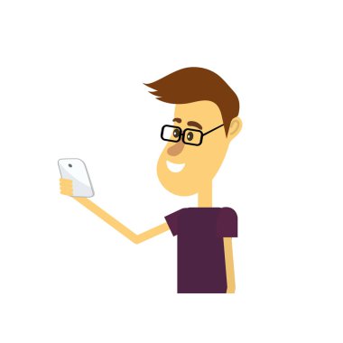güzel adam saç modeli ve el vektör çizim içinde smartphone