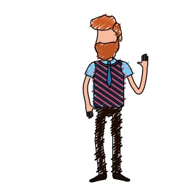 elinizi kaldırın ve güzel giyim, vektör çizim ile şirin adam