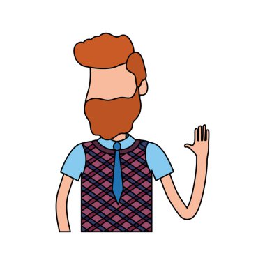 elinizi kaldırın ve güzel giyim, vektör çizim ile şirin adam