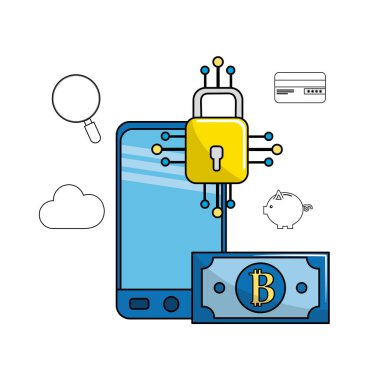bitcoin para birimi ve dijital simgeler, vektör çizim ile Smartphone