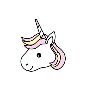 şirin tek boynuzlu at kafası boynuz ve saç şekli vektör çizim ile