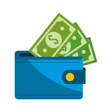 yeşil dolar faturaları içinde vektör çizim ile mavi cüzdan