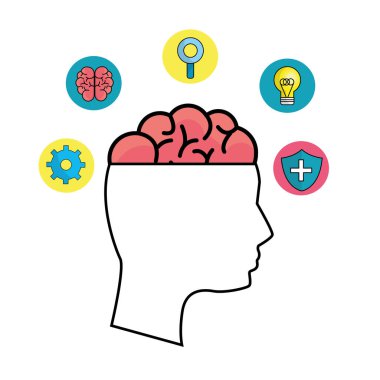 ruh sağlığı siluet kişi beyin, vektör çizim ile