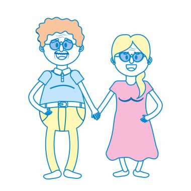 saç modeli ve gözlük vektör çizim ile yaşlı çift